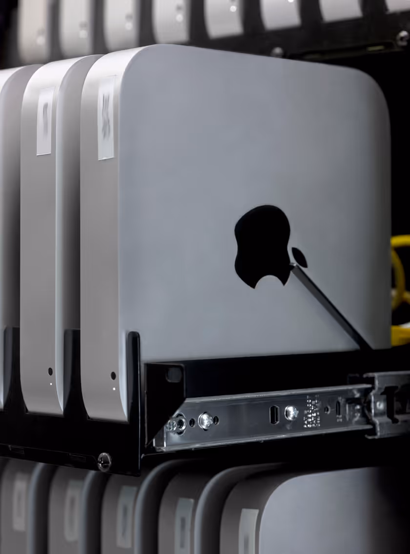 Mac mini servers in a rack