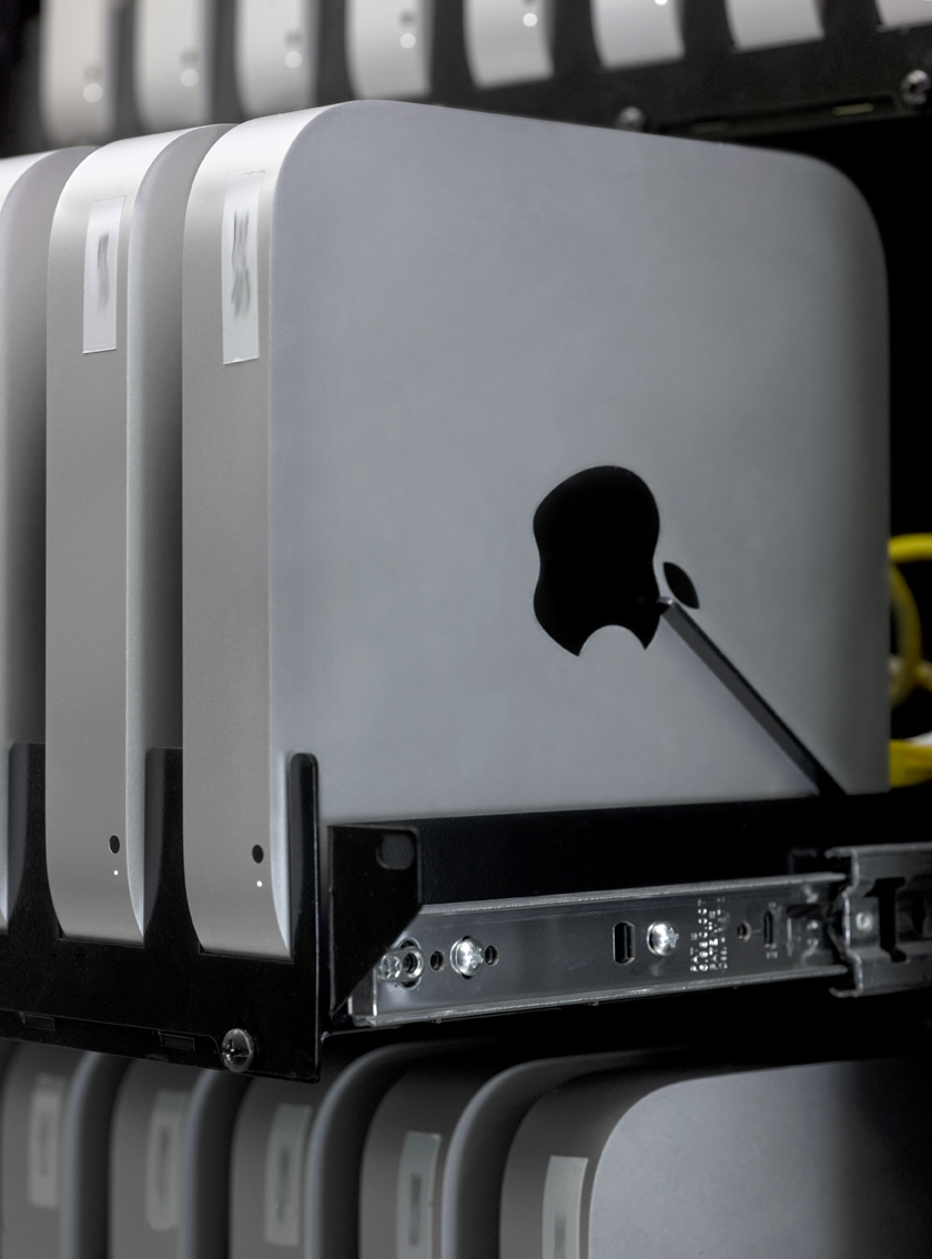 Mac mini servers in a rack