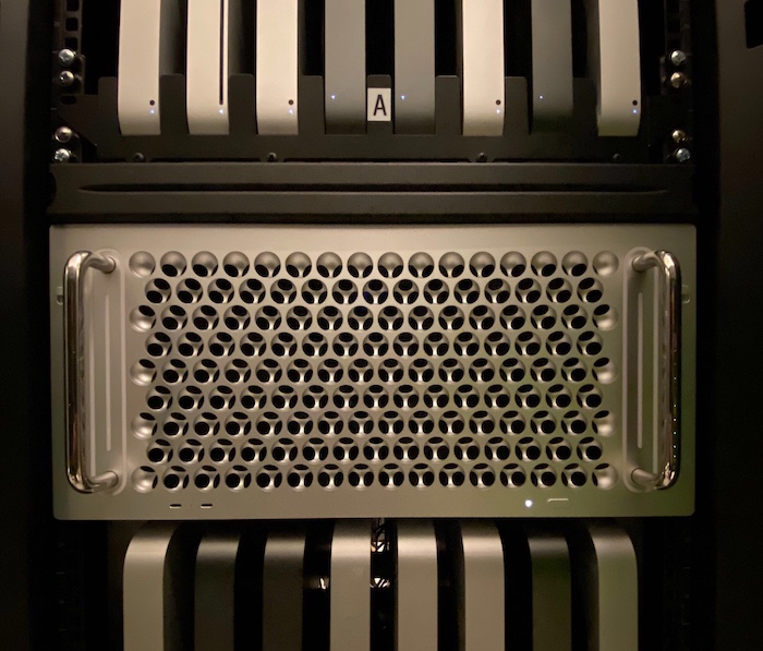 Mac Pro and Mac minis racked in data center